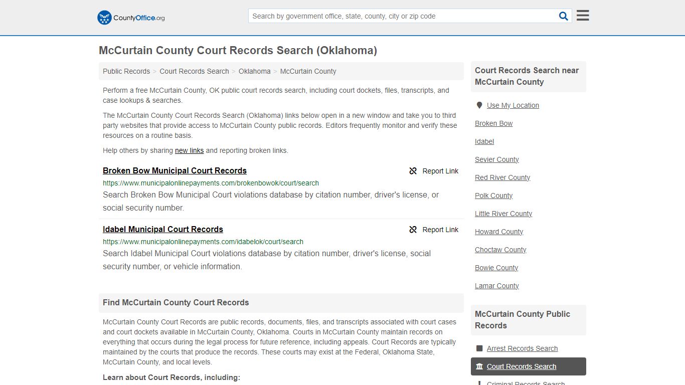 McCurtain County Court Records Search (Oklahoma)