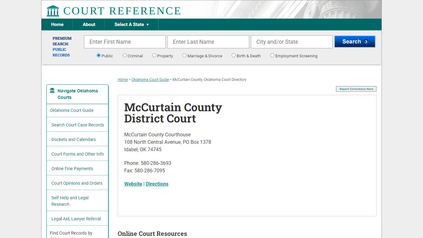 McCurtain County District Court - Court Reference